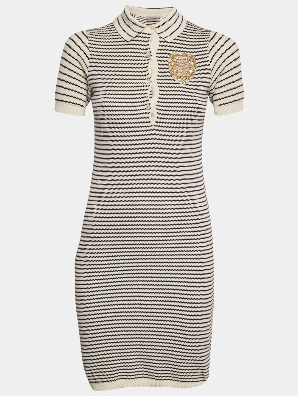 Dior Striped Rib Knit Polo Dress Size Small Black White Silk Fall Prep Christian